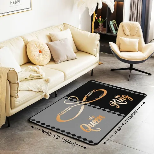 Vista 2 de Erosebridal King and Queen Custom Living Room Rugs 3x5 for Bedroom Romantic Valentine's Day Area Rug for Husband Wife Modern Black Grey His Hers