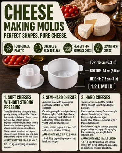 Vista 4 de Gouda Hard Cheese Making Mold Large For Press Vaca Leche de cabra Fabricación de queso de vaca Leche de cabra Kits y suministros de fabricación