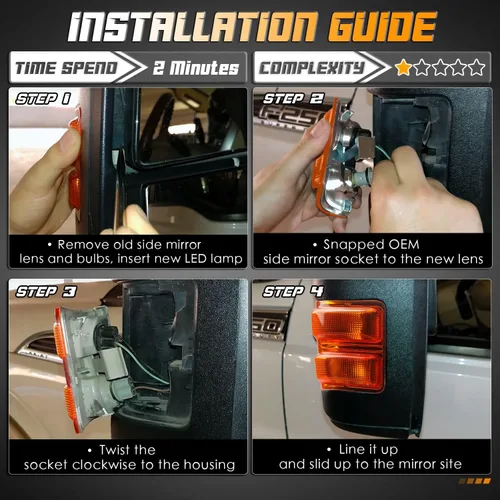 Vista 4 de HERCOO Lentes de luz de marcador de espejo lateral ámbar con LED Compatible con señal de giro de repuesto del mercado posterior para F250 F350 F450