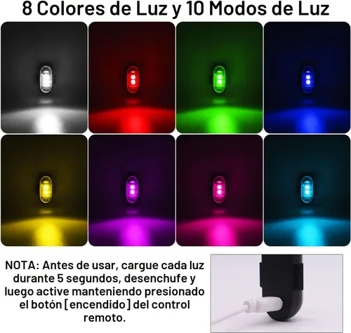 Vista 2 de 4 piezas de luces estroboscópicas LED inalámbricas con control remoto, 8 colores, carga USB, impermeables, luces de advertencia de emergencia