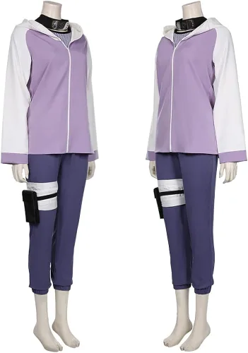 Vista 5 de Metaparty Hinata - Disfraz de Hyuga para cosplay, conjunto de sudadera con capucha Hinata con protector de frente, bolsa Kunai para mujer