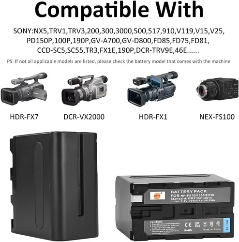 Vista 2 de DSTE 2pcs NP-F970 Batería y Cargador para Sony DCM-M1 MVC-CD1000 HDR-FX1 DCR-VX2100E DSR-PD190P NEX-FS700RH HXR-NX3 NP-F930 NP-F950 NP-F960