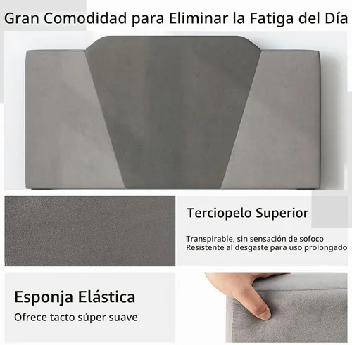 Vista 5 de GIANTEX Marco de cama tapizado de terciopelo completo con cabecero, cama de plataforma moderna con listones de madera fuertes y estribo de 2