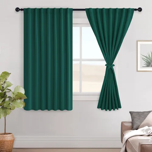 Vista 85 de Hiasan Cortinas opacas negras para dormitorio, cortinas opacas cortas de 45 pulgadas de largo, con aislamiento térmico, bolsillo para barra