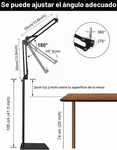 Vista 3 de Soporte de micrófono de suelo con brazo de Boom para Blue Yeti, Nano, Snowball, HyperX QuadCast, SM7B MV7, Fifine K688 y más micrófonos, soporte