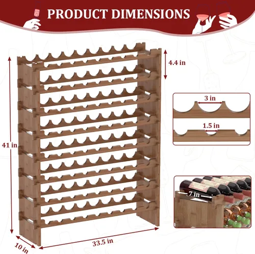 Vista 6 de Domax Estante de vino independiente para 72 botellas de vino, 8 niveles, apilables, de madera de bambú, estantes de almacenamiento para cocina, bar