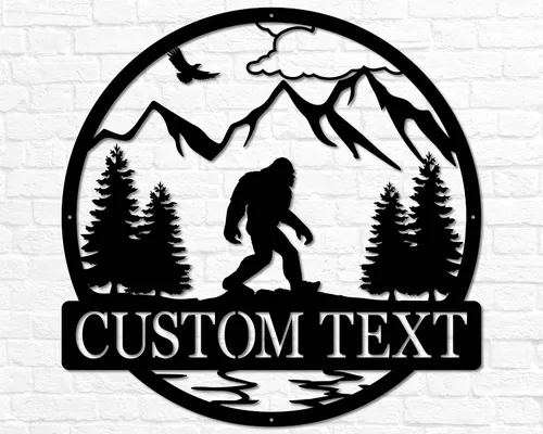 Vista 5 de Letrero de metal con nombre personalizado de Sasquatch para exteriores, decoración artística de patio de montaña Bigfoot Letrero de metal