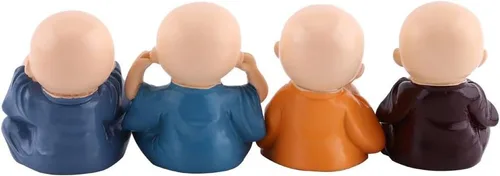 Vista 2 de 4 figuras de monjes, lindos monjes sabios de Kongfu para decoración interior de automóvil, decoración de resina, adorno de resina, no escucha