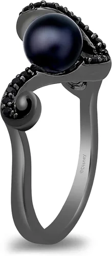 Vista 3 de Jewelili Enchanted Disney Fine Jewelry - Anillo de plata de ley con rodio negro sobre plata de ley de 0.256 in, perla redonda negra y 15 quilates