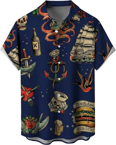 Vista 57 de Camisas tropicales con botones para hombre, camisas hawaianas de manga corta, casuales para vacaciones, camisas de playa holgadas Beige-playa escena