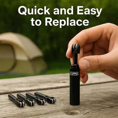 Vista 4 de IN SELECT Encendedor de repuesto compatible con barril de pedernal, estándar CP11, pedernales de encendido recargables con rueda de golpeador