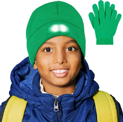 Vista 13 de HEAD LIGHTZ by Roq Innovation - Kids Beanie with Light & Glove Set - Unisex LED Beanie Hat with Light Built in, Rechargeable
