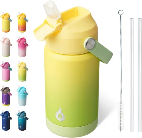 Vista 40 de BJPKPK - Botella de agua aislada con tapa de popote, 532 ml Botellas termo con boquilla suave, asa flexible y base antideslizante, libre de BPA, a