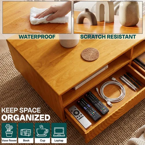 Vista 5 de Acacia Harmony - Mesa auxiliar de madera maciza de 47 pulgadas con estante