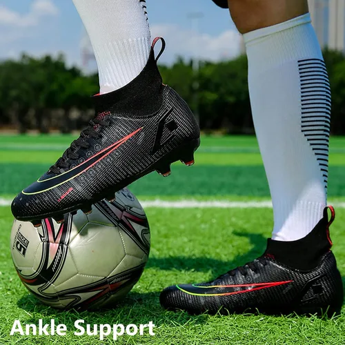 Vista 5 de HHY Botines de fútbol para hombre, zapatos de fútbol de caña alta, antideslizantes, para interiores y exteriores, césped firme, botas de combate