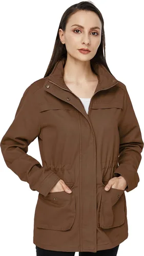Vista 4 de WenVen Chaqueta militar casual para mujer, de algodón, cuello alto, abrigo anorak