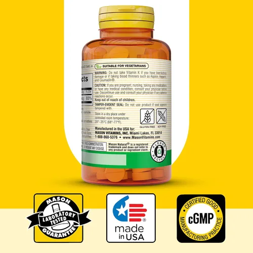 Vista 6 de MASON NATURAL Vitamina K 100 mcg, apoyo para huesos y articulaciones, suministro para 300 días