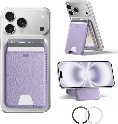 Vista 11 de ESR para cartera MagSafe con soporte, bloqueo RFID con anillo MagSafe, tarjetero de 5 tarjetas para estuche de teléfono, cartera magnética de cuero