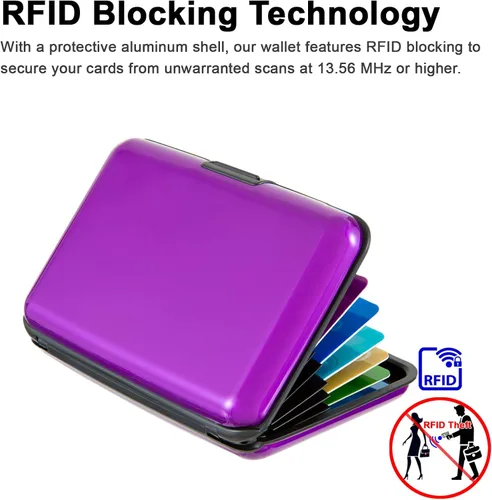 Vista 40 de Soporte para tarjetas de crédito, cartera metálica con bloqueo RFID para tarjetas de identificación para mujeres y hombres, funda rígida de aluminio