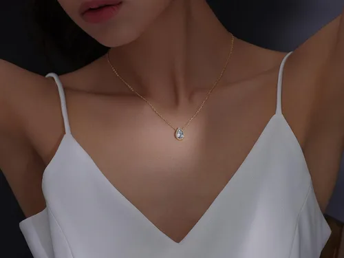 Vista 6 de Badu Collar de lágrima creada en oro de 18 quilates de 0.39 x 0.394 pulgadas para mujer, joyería de circonita cúbica solitaria, día de la madre