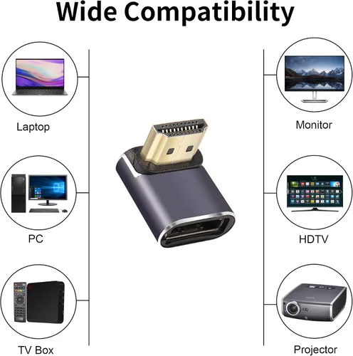 Vista 6 de Adaptador HDTV de 8K y 60Hz de 90 grados de ángulo descendente macho a hembra, conector HDTV 2.1UHD de 48 Gbps, extensor 3D, compatible con HDR, PC