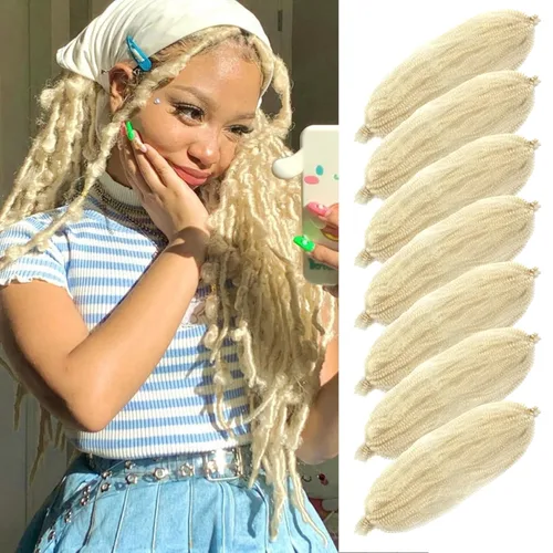 Vista 21 de Cabello para Trenzas Marley Twist de 10 pulgadas Negro 3 Paquetes Cabello Afro Twist Elástico Preseparado para Locs Suaves Cabello Spring Twist