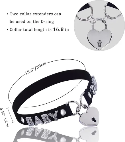 Vista 2 de Collar de candado de corazón hecho a mano para mujer con llave collar de letras de terciopelo gótico punk con llavero de cuero