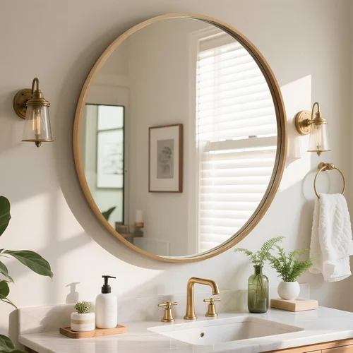 Vista 20 de WallBeyond Espejo redondo negro de madera de 24 pulgadas, espejo de pared circular para baño, espejo de pared redondo para decoración de pared