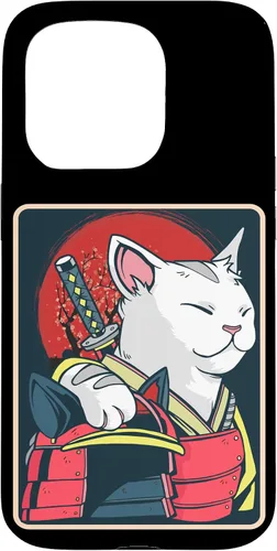 Vista 14 de Arte de gato japonés para iPhone 16 - Espada Katana - Anime Ninja Cat - Funda Catzilla