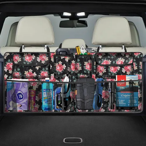 Vista 10 de Organizador de maletero de automóvil, organizador de asiento trasero de súper capacidad para SUV/camión/MPV (42"×18"), organizador de almacenamiento