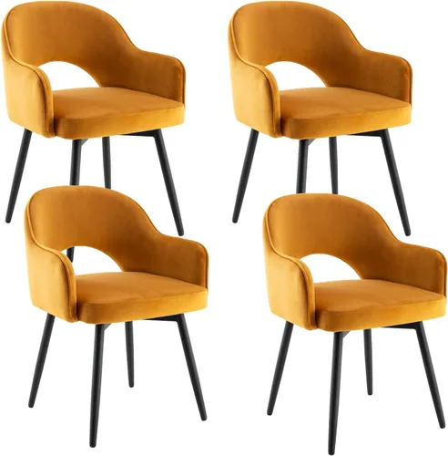 Vista 10 de HEAH-YO Juego de 2 sillas decorativas giratorias modernas, sillas de comedor de piel sintética con reposabrazos y patas de metal negro, sillas