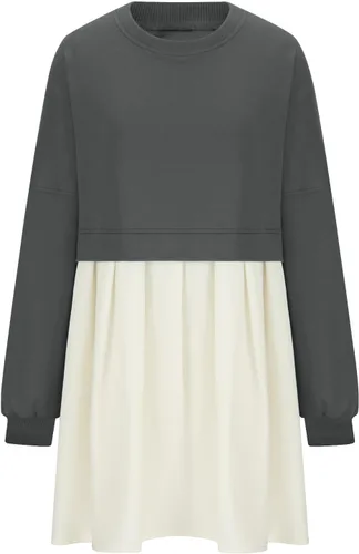 Vista 3 de Sudadera de gran tamaño para mujer, cuello redondo, minivestido de manga larga, sin botones, ajuste relajado, sudaderas de moda