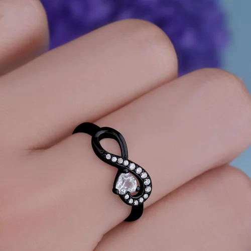 Vista 24 de Anillo Jo Wisdomo de compromiso. de plata esterlina, con corazón e infinito, anillo de amistad, para ella