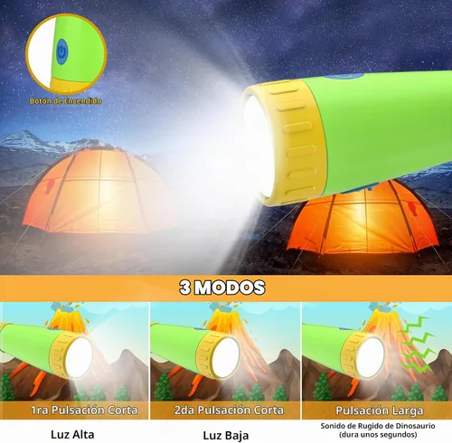 Vista 2 de Linterna recargable de dinosaurio con rugido para niños, linterna de campamento para niños, linterna de mano para niños, luces de Navidad
