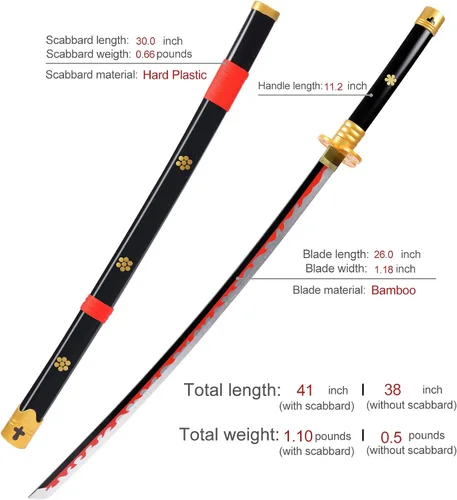 Vista 2 de Anime Sword 41 inch,Zorowado ichimonjiAnime Original Texture,for Role-Playing and Collection, with One Display Stand
