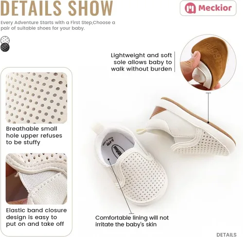 Vista 5 de Meckior - Zapatos para recién nacidos, tipo mocasines de lona con suela suave para recién nacidos, bebés, niños y niñas que estén dando sus primeros
