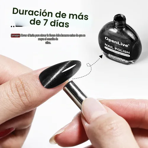 Vista 5 de OpenLive - Esmalte de uñas de ojo de gato negro, 16.5 ml de esmalte de uñas de purpurina reflectante de secado rápido con barra magnética