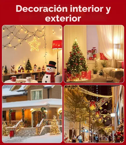 Vista 6 de Tira de luces de Navidad de 1000 LED de color blanco cálido de 49 pies para exteriores, con 8 modos, impermeable IP44, enchufable, para árbol
