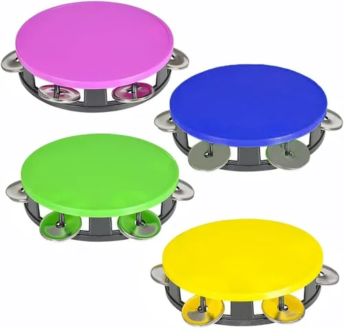 Vista 2 de The Dreidel Company - Panderetas de 3 unidades para niños, pandereta de 5.5 pulgadas de colores surtidos, anillo de metal Jingles de percusión