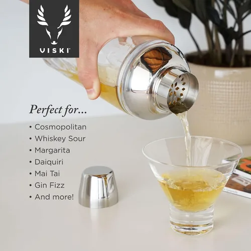 Vista 3 de Viski Admiral - Coctelera para cócteles fríos, Margarita, Whisky Sour, vaso de cristal cortado con tapa de acero inoxidable y colador, elegante
