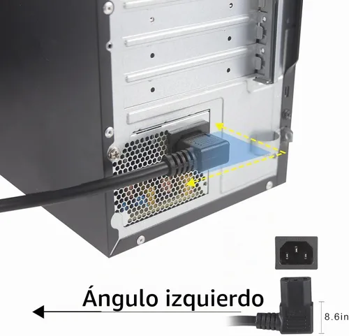 Vista 3 de Cable de alimentación universal para computadora, 6 pies/5.9 ft, NEMA 5-15P, enchufe plano a IEC 60320 C13, conector tipo ángulo izquierdo, cable