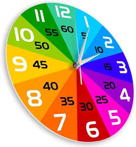 Vista 3 de Reloj de aprendizaje con rueda de color arcoíris, reloj de enseñanza de 12 pulgadas para niños, reloj de pared analógico para aula, movimiento