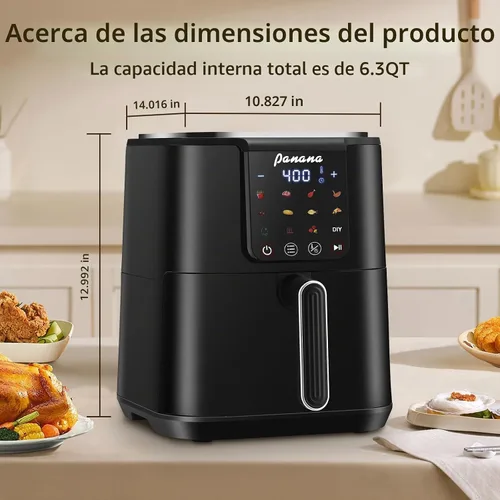 Vista 5 de Panana Freidora de aire, freidora de aire de gran capacidad de 6.3 cuartos de galón, horno sin aceite con 12 preajustes, freidora de aire de 1500 W