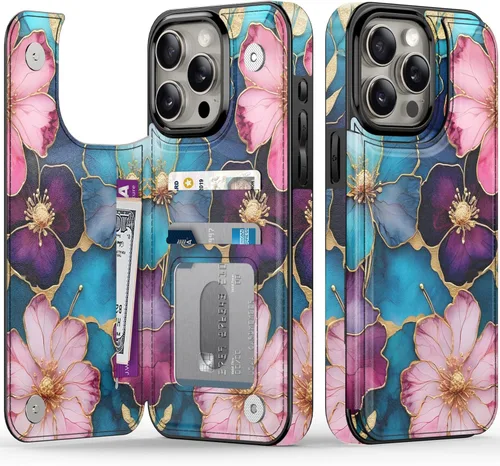 Vista 155 de FUNMIKO Funda tipo cartera para iPhone 15 con tarjetero + clip para efectivo, bloqueo RFID, protección contra caídas de grado militar y obras