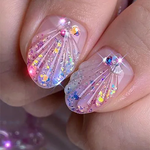 Vista 6 de Calcomanías de uñas de cola de sirena de ensueño 5D, calcomanías de uñas de verano 5D en relieve láser de sirena, calcomanías de arte de uñas de ola