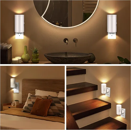 Vista 3 de Luz nocturna LED de pared enchufable con regulación de 0 a 300 lúmenes, blanco cálido de 2700 K, sensor de luz de encendido/apagado automático