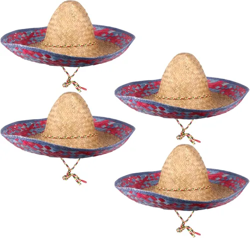 Vista 11 de DUNCHATY Sombrero para Fiesta Cinco de Mayo, decoraciones de fiesta temática mexicana - Sombrero de paja para adultos