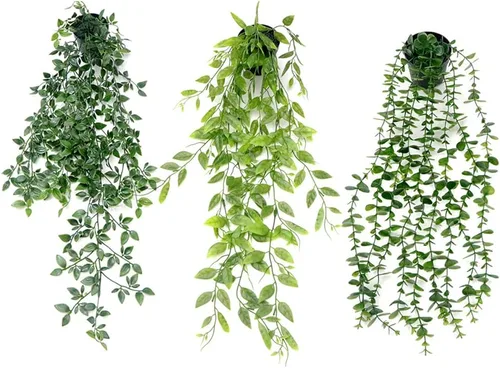 Vista 8 de Plantas colgantes artificiales, plantas colgantes falsas, plantas falsas en maceta para decoración del hogar, decoración de estantes interiores