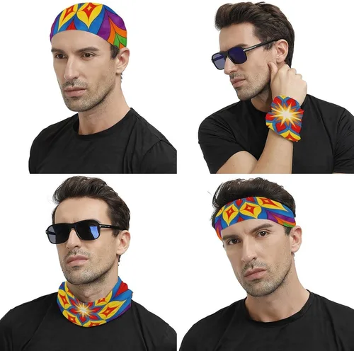 Vista 4 de Colorful Mandala Face Scarf Cover Ear Loop Hole,Outdoors Face Mask for Women Men Sports Yoga Running Hiking Ski Snowboard,Cooling Neck Shield Scarf
