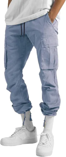 Vista 3 de THWEI Pantalones cargo para hombre, pantalones deportivos casuales de algodón, holgados, rectos